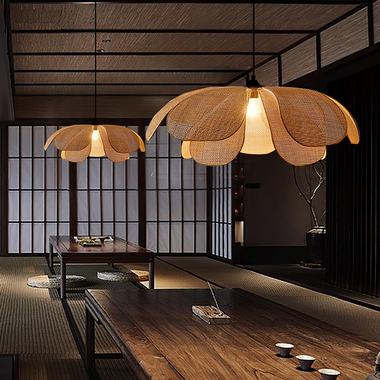 Eloria Petal-Shaped Rattan Pendant Light