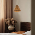 Pendant Lamp Rattan Shade and Metal Body Cone Shape Natural Minimalist