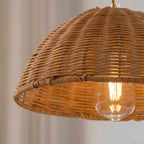 Pendant Lamp Rattan Shade and Metal Body Cone Shape Natural Minimalist