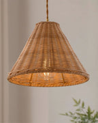 Pendant Lamp Rattan Shade and Metal Body Cone Shape Natural Minimalist
