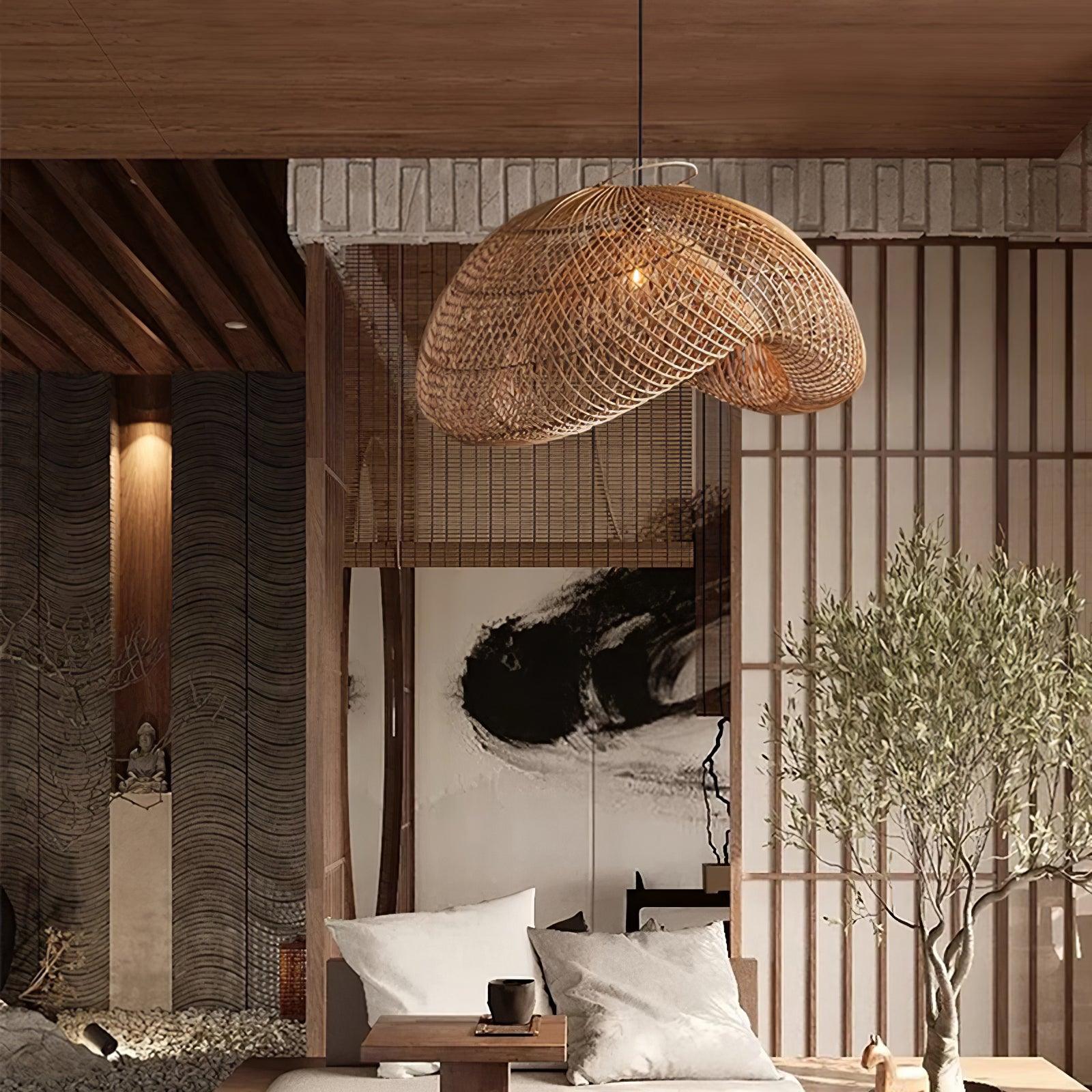 Juno Rustic Rattan Pendant Light Living Room