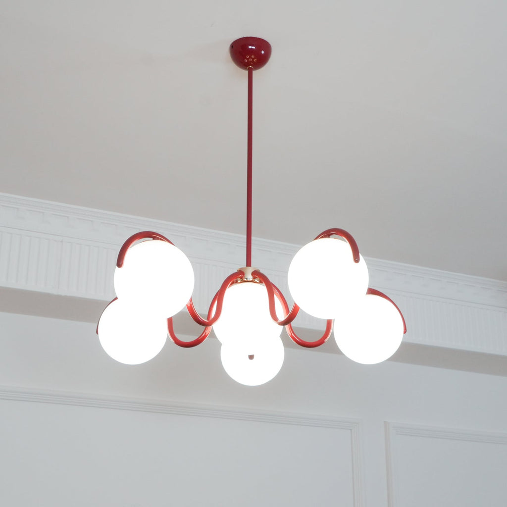 Pheva Curve Linear Chandelier Red&Silver