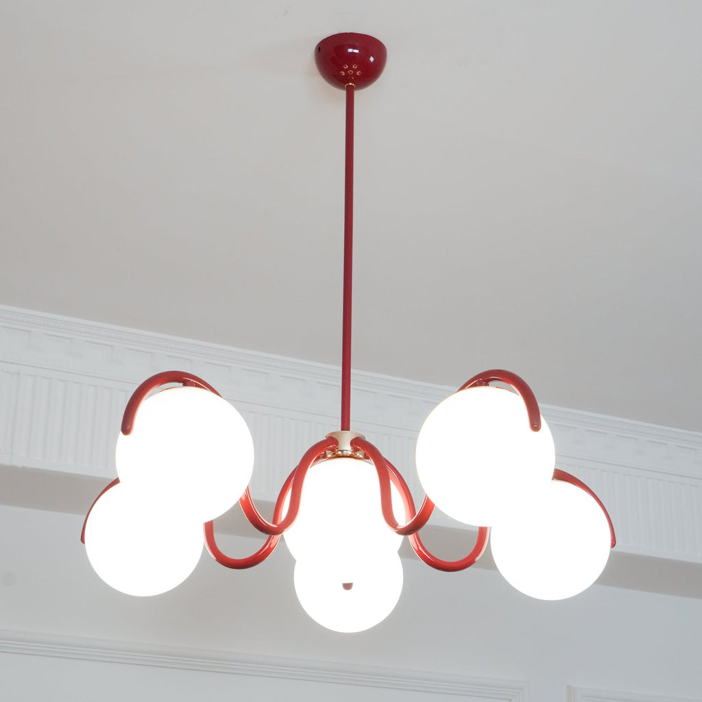 Pheva Curve Linear Chandelier Red&Silver