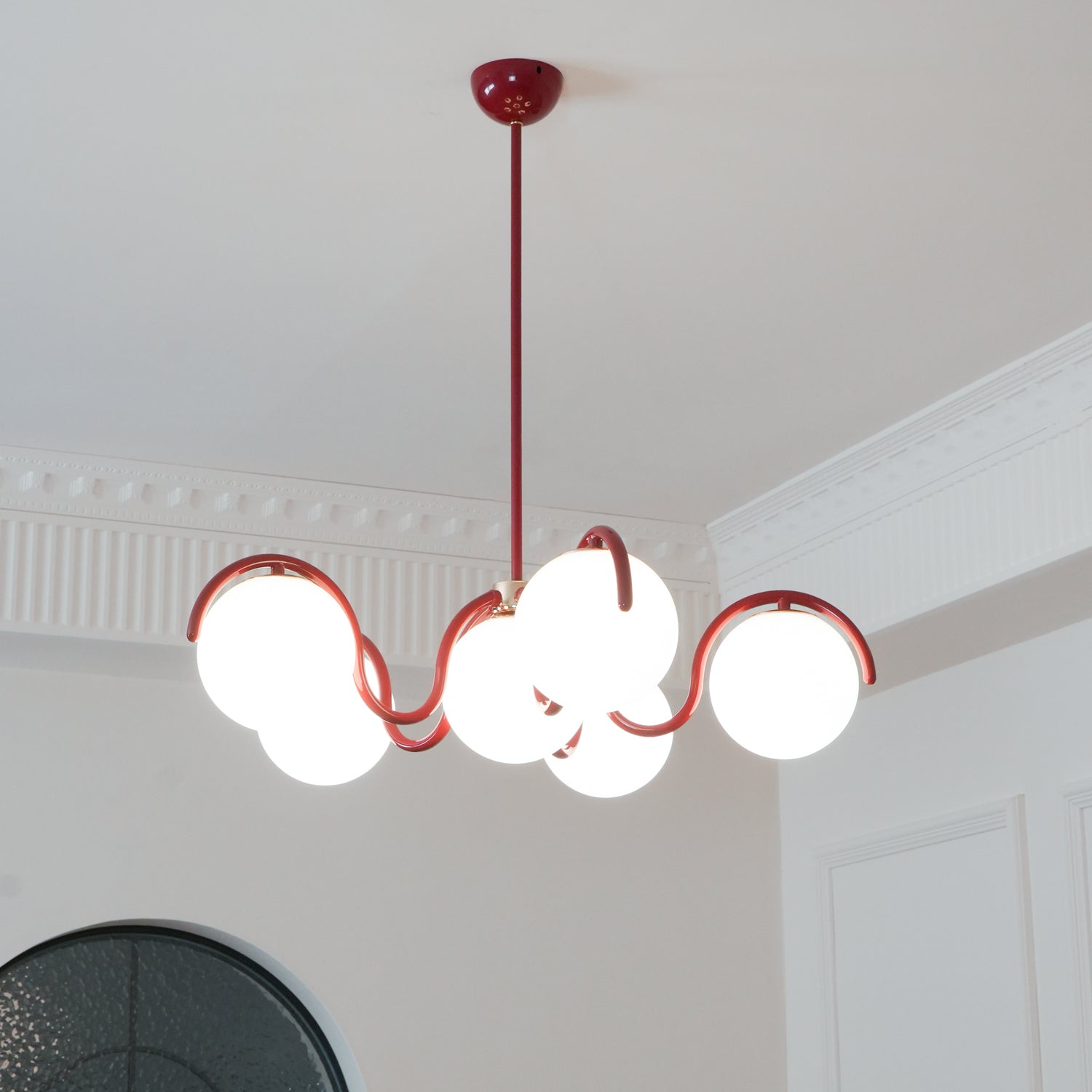 Pheva Curve Linear Chandelier Red&Silver