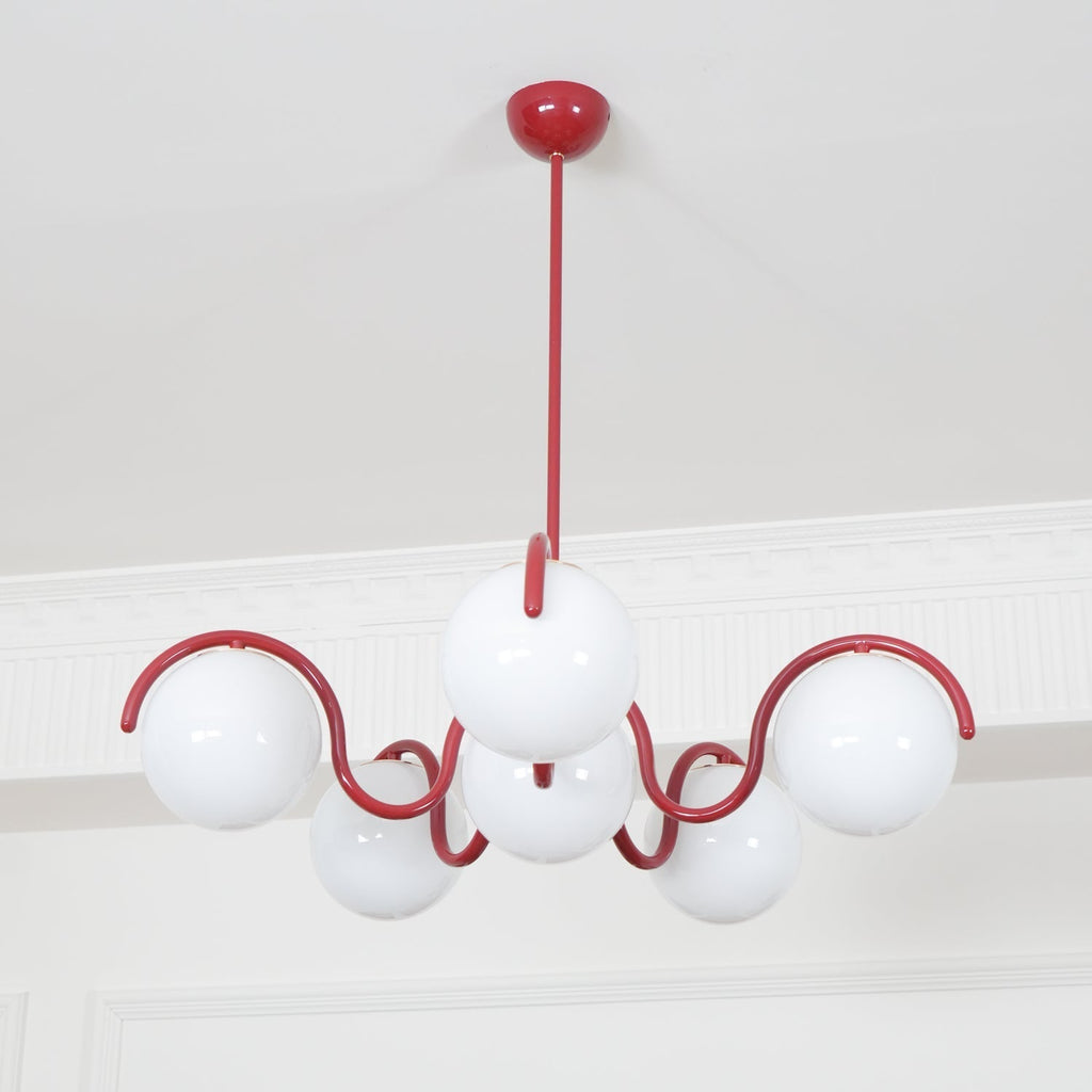 Pheva Curve Linear Chandelier Red&Silver