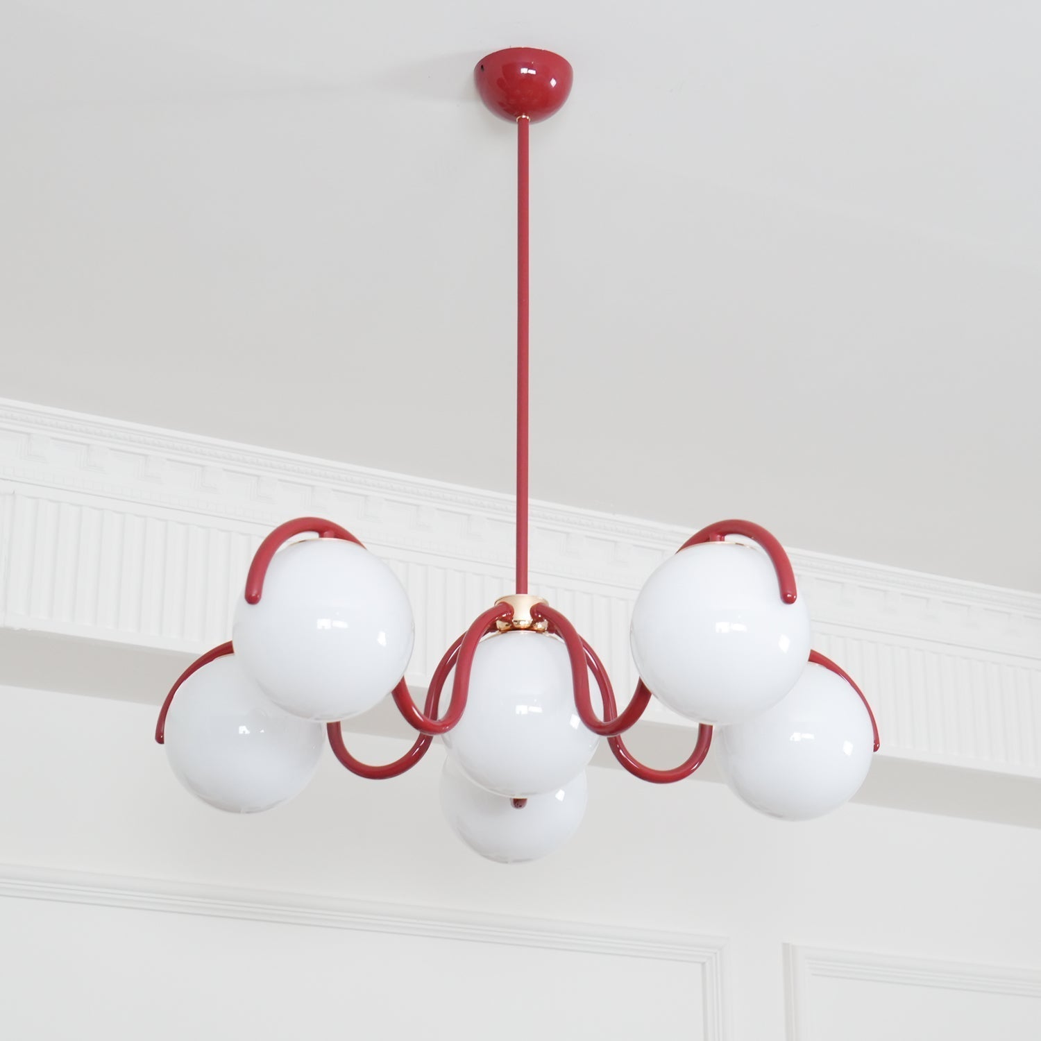 Pheva Curve Linear Chandelier Red&Silver