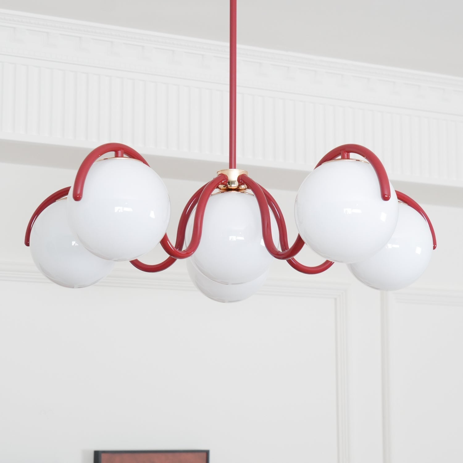 Pheva Curve Linear Chandelier Red&Silver