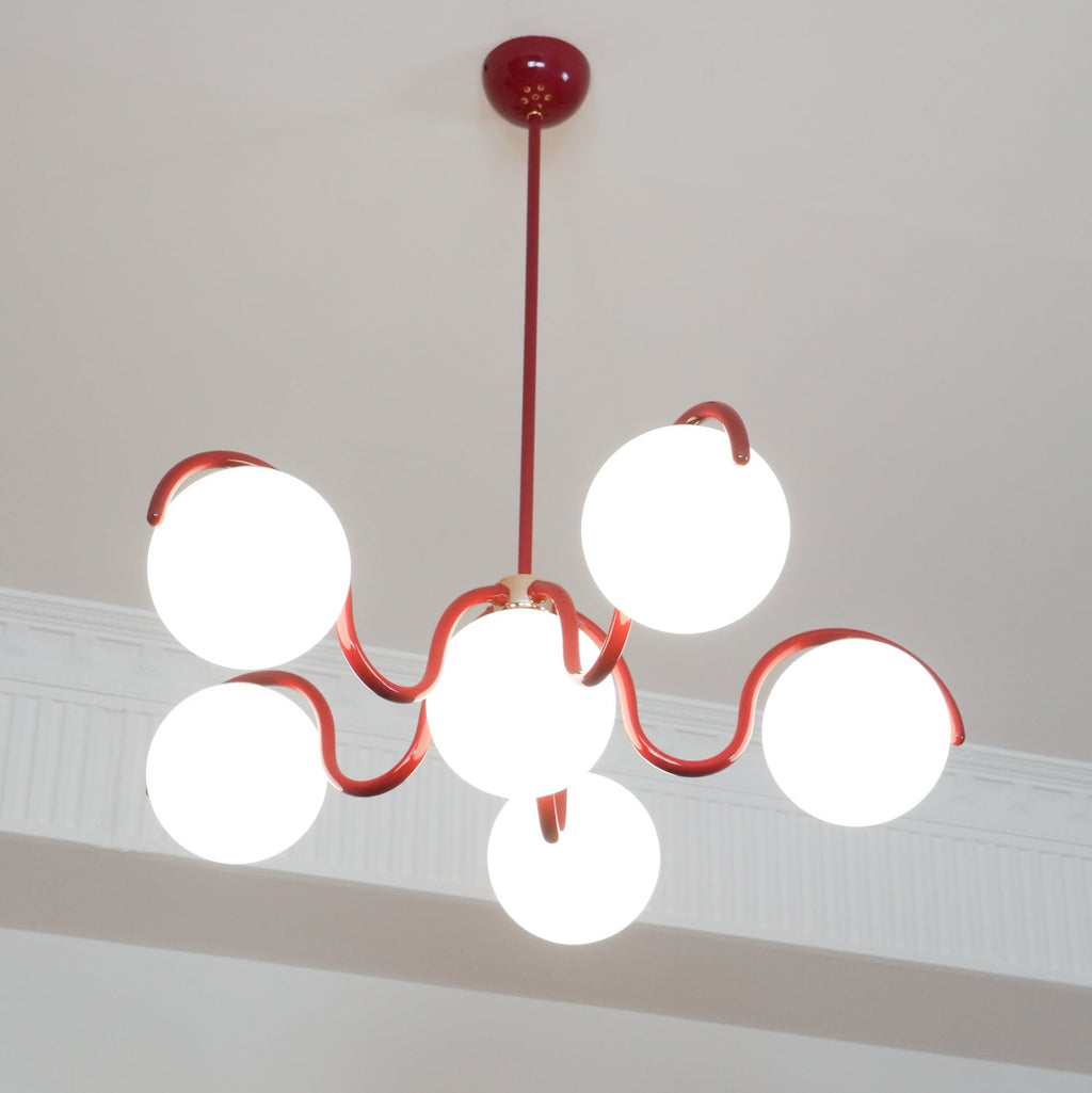 Pheva Curve Linear Chandelier Red&Silver
