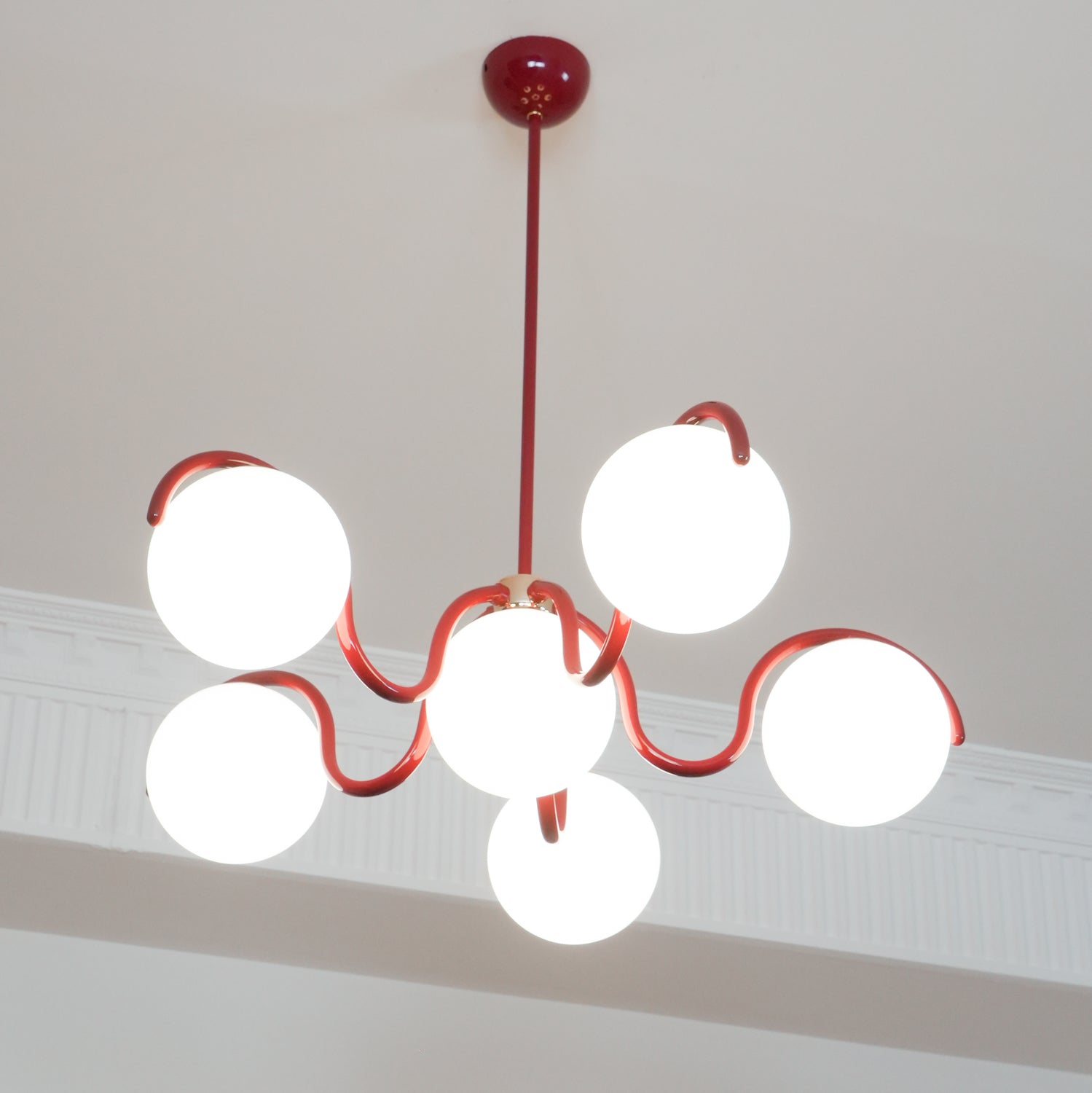 Pheva Curve Linear Chandelier Red&Silver