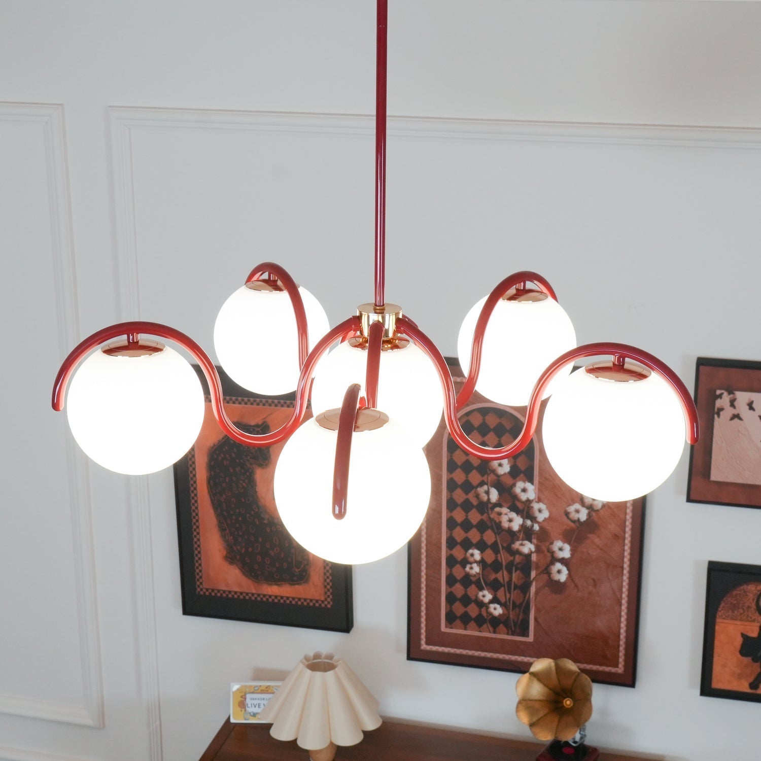 Pheva Curve Linear Chandelier Red&Silver