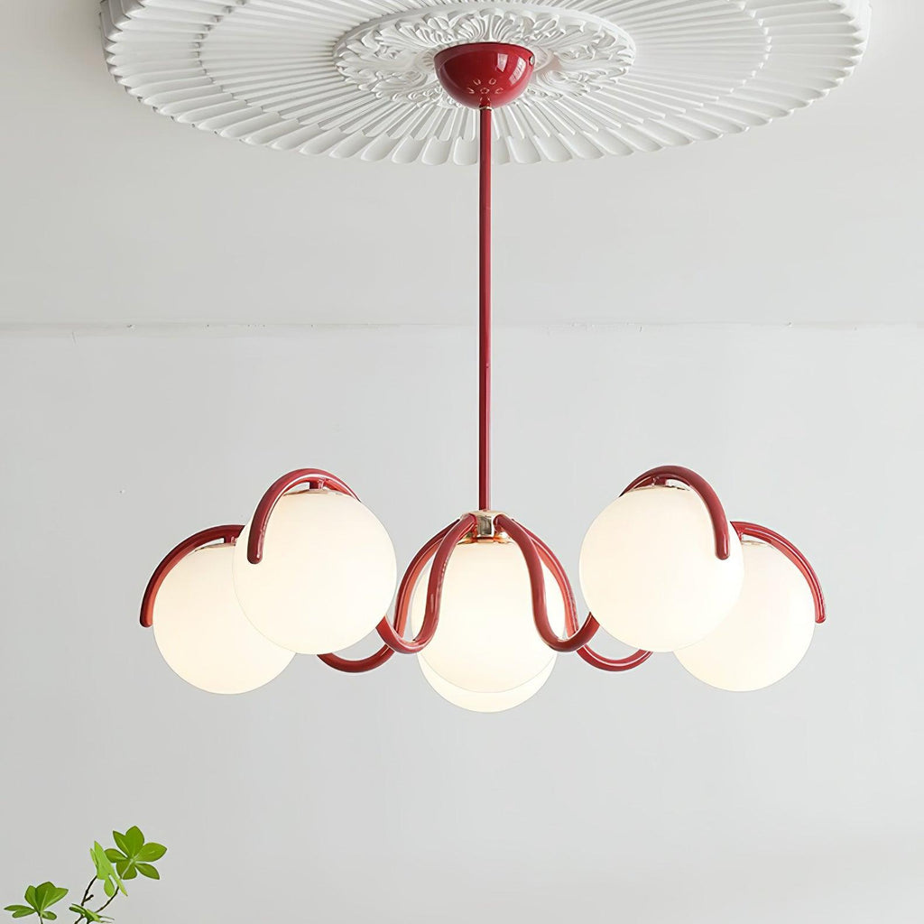 Pheva Curve Linear Chandelier Red&Silver