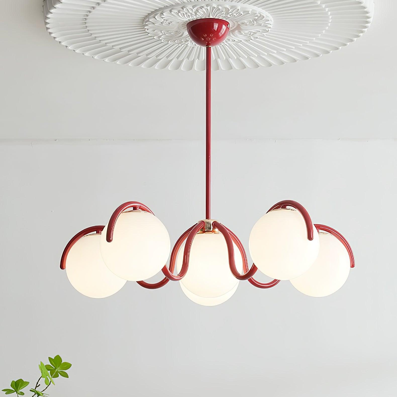 Pheva Curve Linear Chandelier Red&Silver
