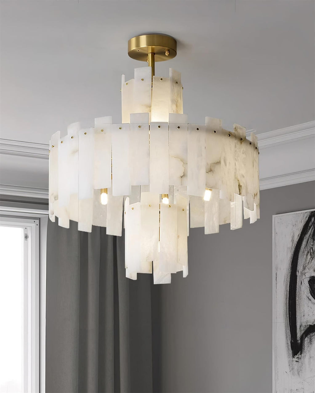 Soraya Chandelier Modern in Alabaster - Kingsley Beaumont