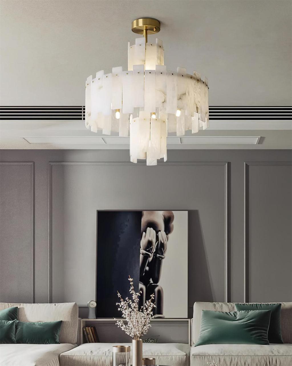 Soraya Chandelier Modern in Alabaster - Kingsley Beaumont