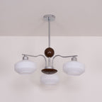 Chandelier White Glass Shades Chrome Walnut Arms Retro
