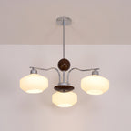 Chandelier White Glass Shades Chrome Walnut Arms Retro