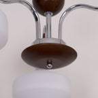 Chandelier White Glass Shades Chrome Walnut Arms Retro