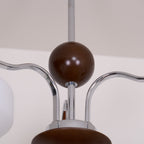 Chandelier White Glass Shades Chrome Walnut Arms Retro