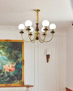 Chandelier Brass Curved Arms Walnut Vintage