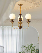Chandelier Brass Curved Arms Walnut Vintage