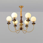 Chandelier Brass Curved Arms Walnut Vintage