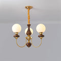 Chandelier Brass Curved Arms Walnut Vintage
