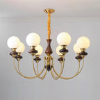 Chandelier Brass Curved Arms Walnut Vintage