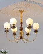 Chandelier Brass Curved Arms Walnut Vintage