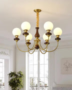 Chandelier Brass Curved Arms Walnut Vintage