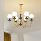 Chandelier Brass Curved Arms Walnut Vintage