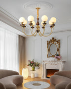 Chandelier Brass Curved Arms Walnut Vintage