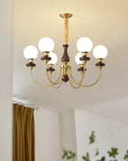 Chandelier Brass Curved Arms Walnut Vintage