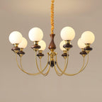 Chandelier Brass Curved Arms Walnut Vintage