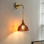 Wall Lamp Geometric Stained Glass Shade Vintage Brass Arm Pastoral