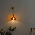 Wall Lamp Geometric Stained Glass Shade Vintage Brass Arm Pastoral