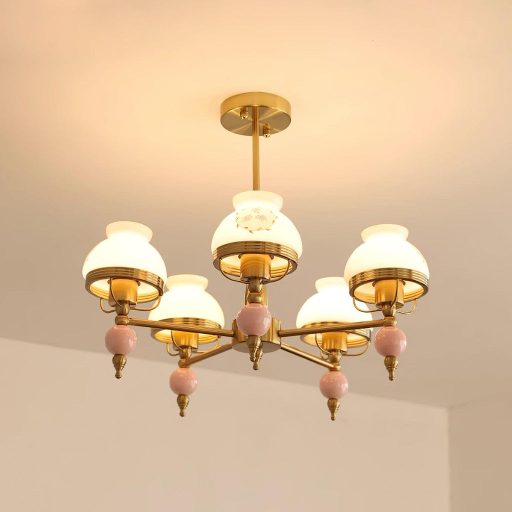 Chandelier Glass and Metal Fixture for Dining or Living Room Vintage