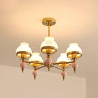 Chandelier Glass and Metal Fixture for Dining or Living Room Vintage