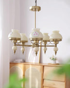 Chandelier Glass and Metal Fixture for Dining or Living Room Vintage