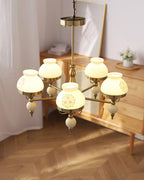 Chandelier Glass and Metal Fixture for Dining or Living Room Vintage