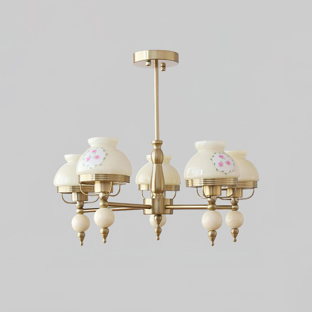Chandelier Glass and Metal Fixture for Dining or Living Room Vintage