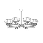 Chandelier Walnut Wood Arms and Opal Glass Shades Midcentury