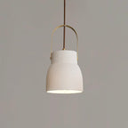Pendant Lamp Ribbed White Ceramic with Brass Handle