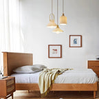 Pendant Lamp Ribbed White Ceramic with Brass Handle