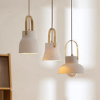Pendant Lamp Ribbed White Ceramic with Brass Handle