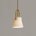 Pendant Lamp Ribbed White Ceramic with Brass Handle