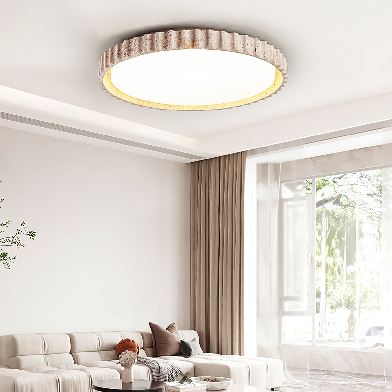 Ornorus Fluted Ring Travertine Ceiling Light