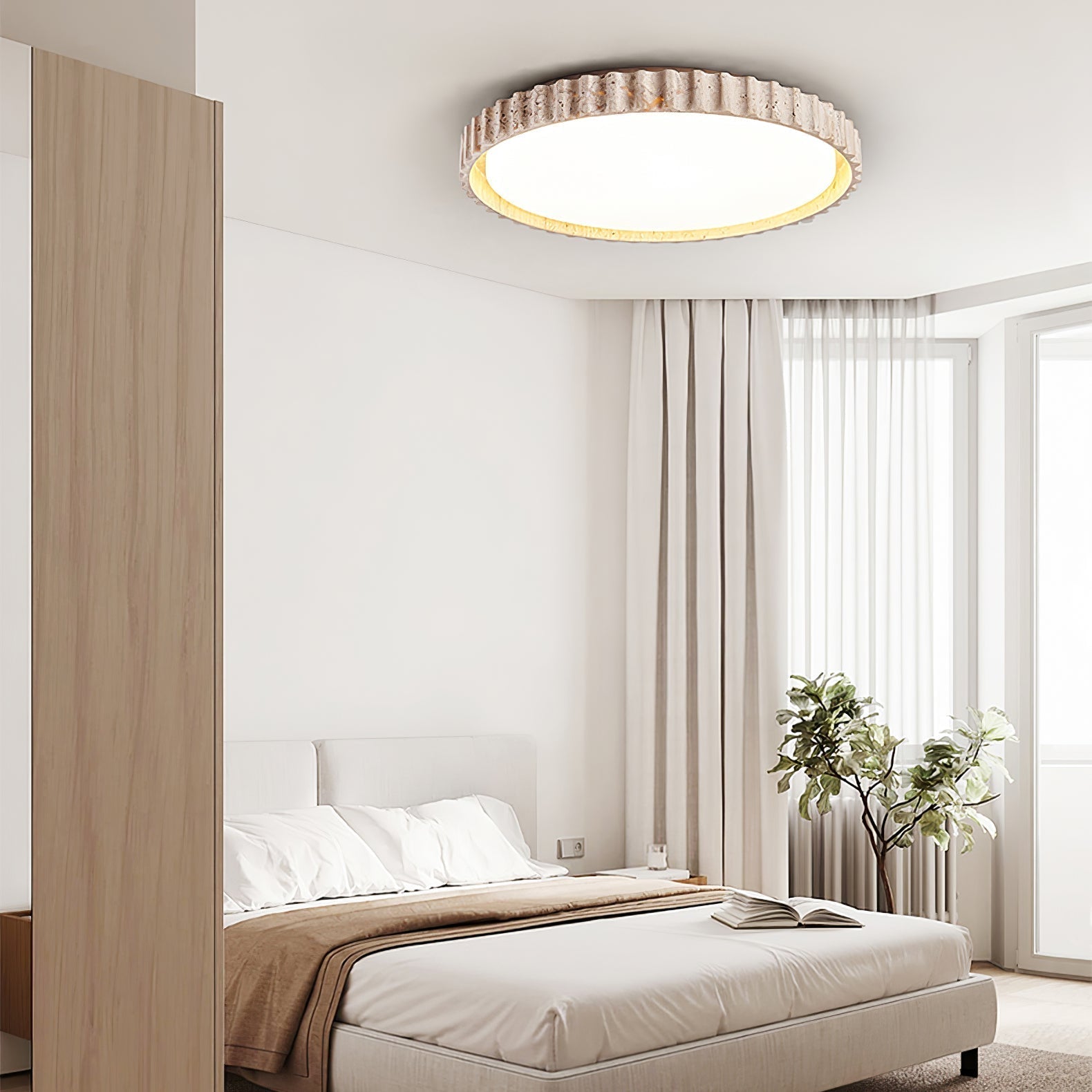 Ornorus Fluted Ring Travertine Ceiling Light