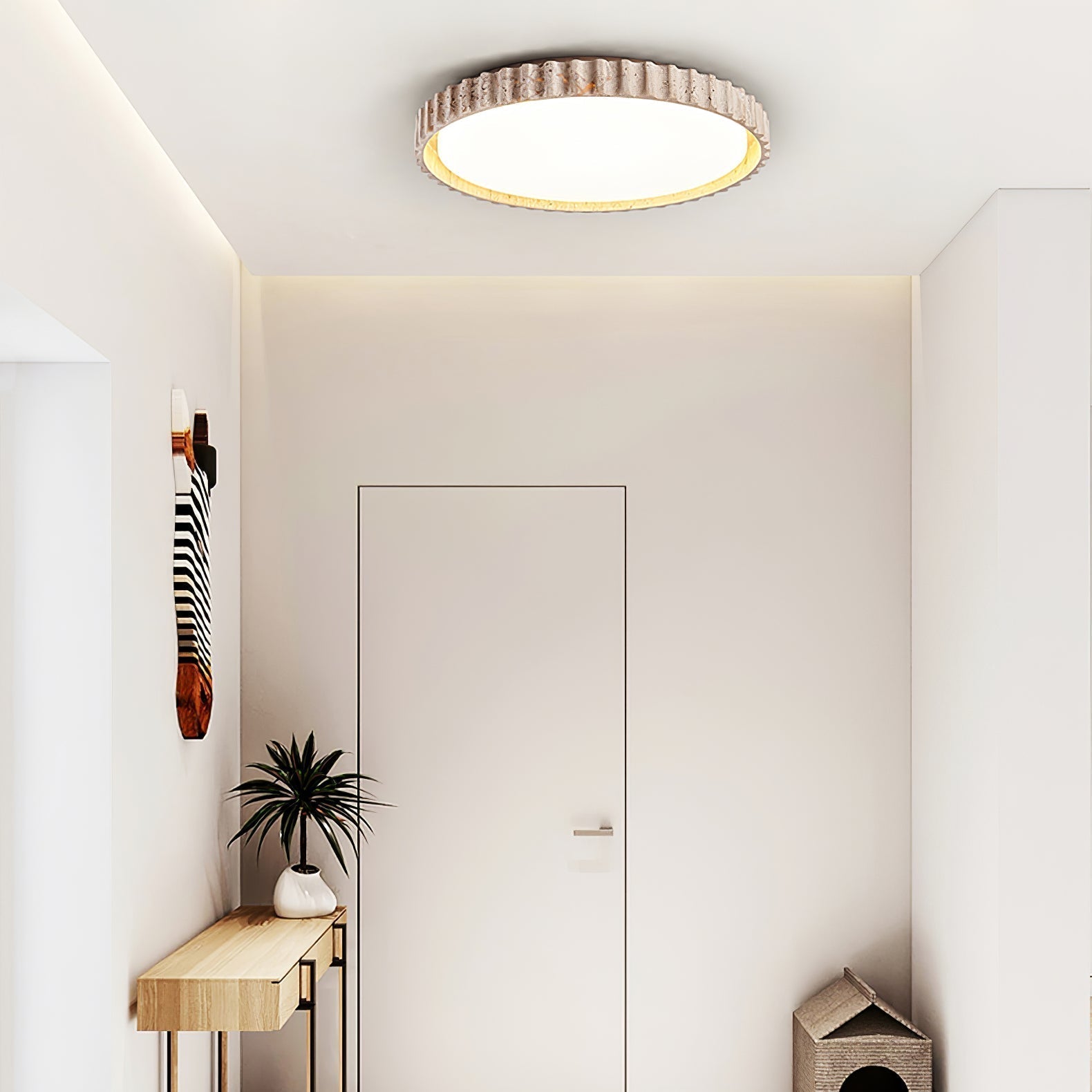 Ornorus Fluted Ring Travertine Ceiling Light