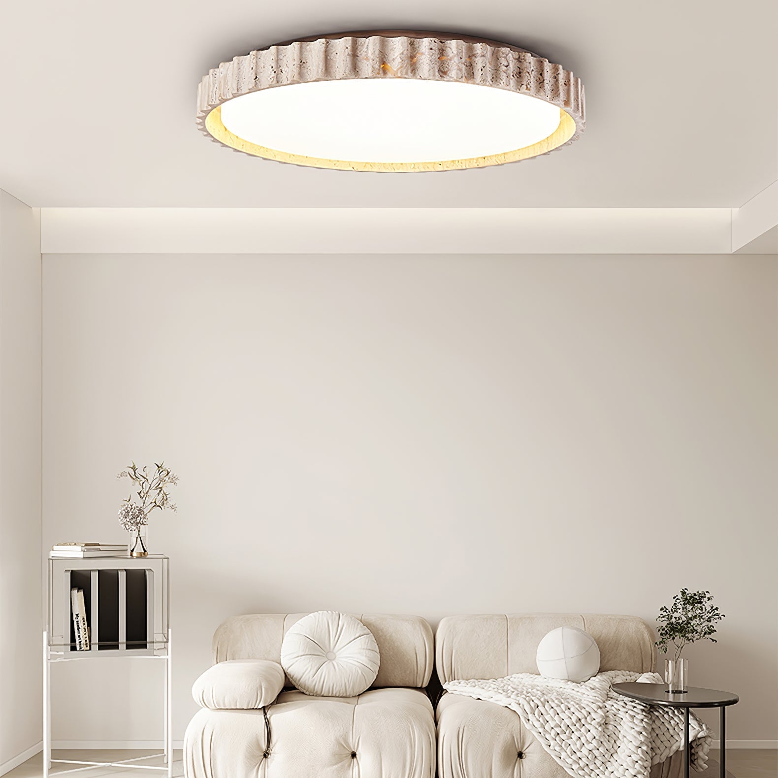 Ornorus Fluted Ring Travertine Ceiling Light