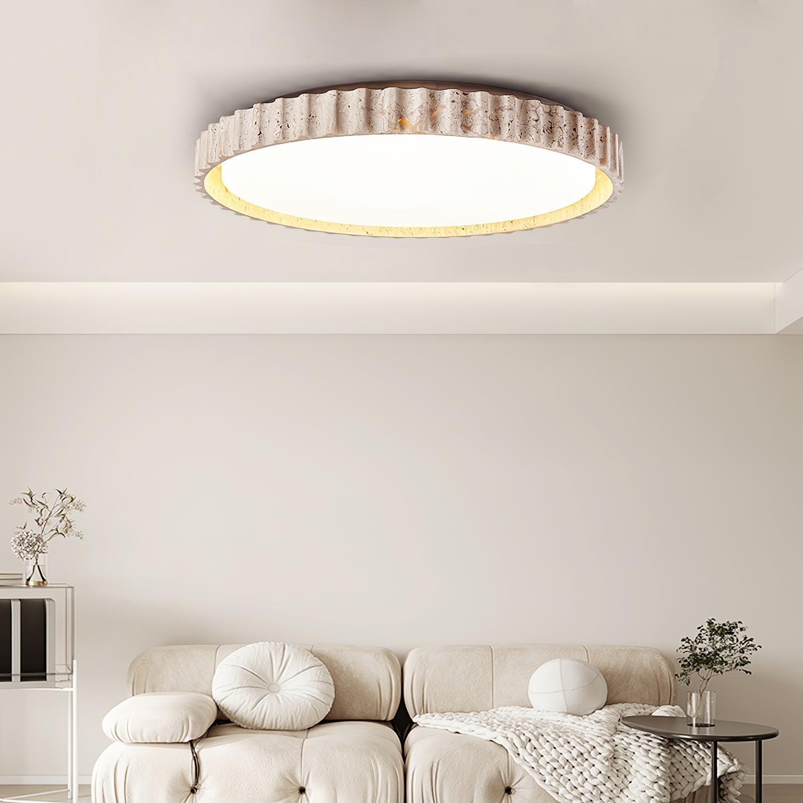 Ornorus Fluted Ring Travertine Ceiling Light